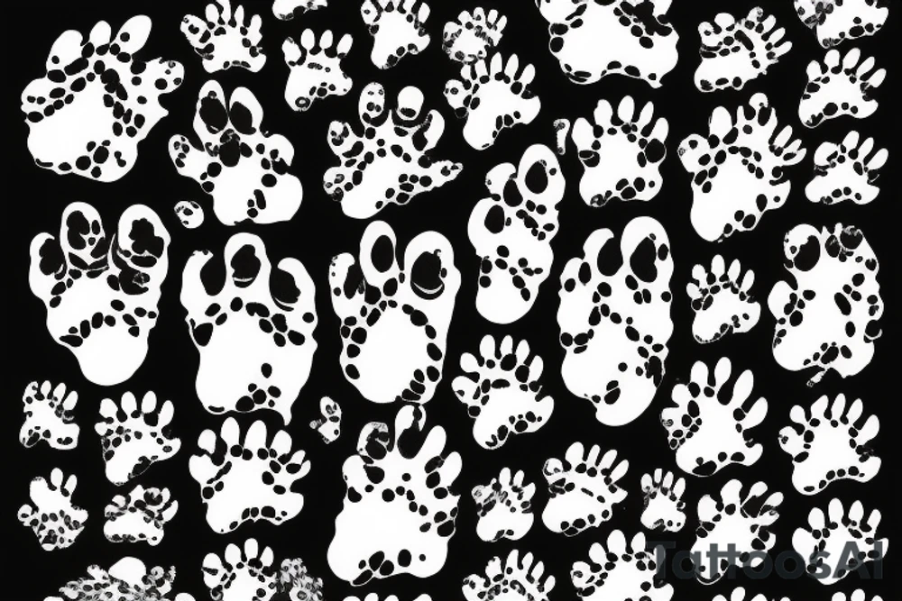 dog paw print with letter C and flowers tattoo idea