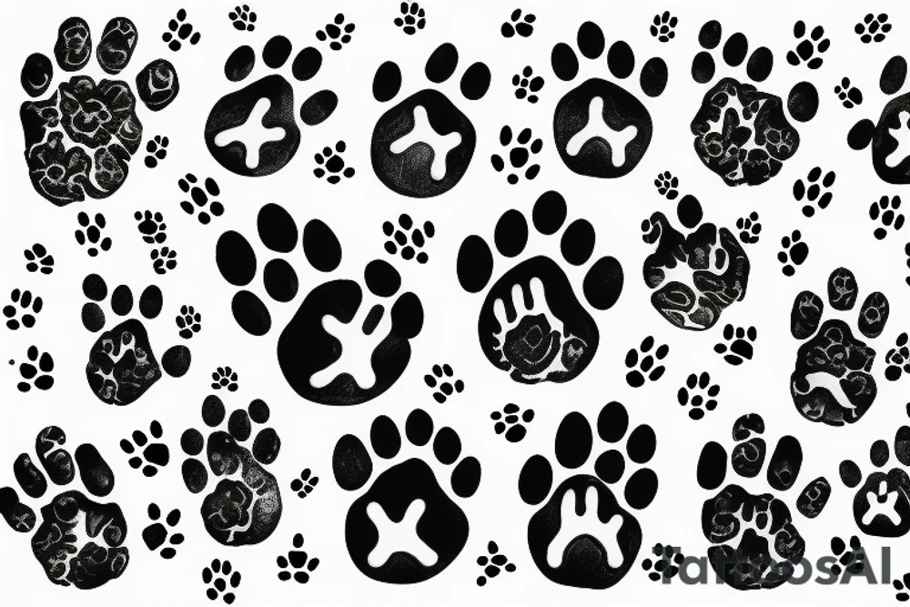 dog paw print with letter C and flowers tattoo idea