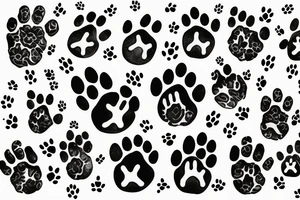 dog paw print with letter C and flowers tattoo idea