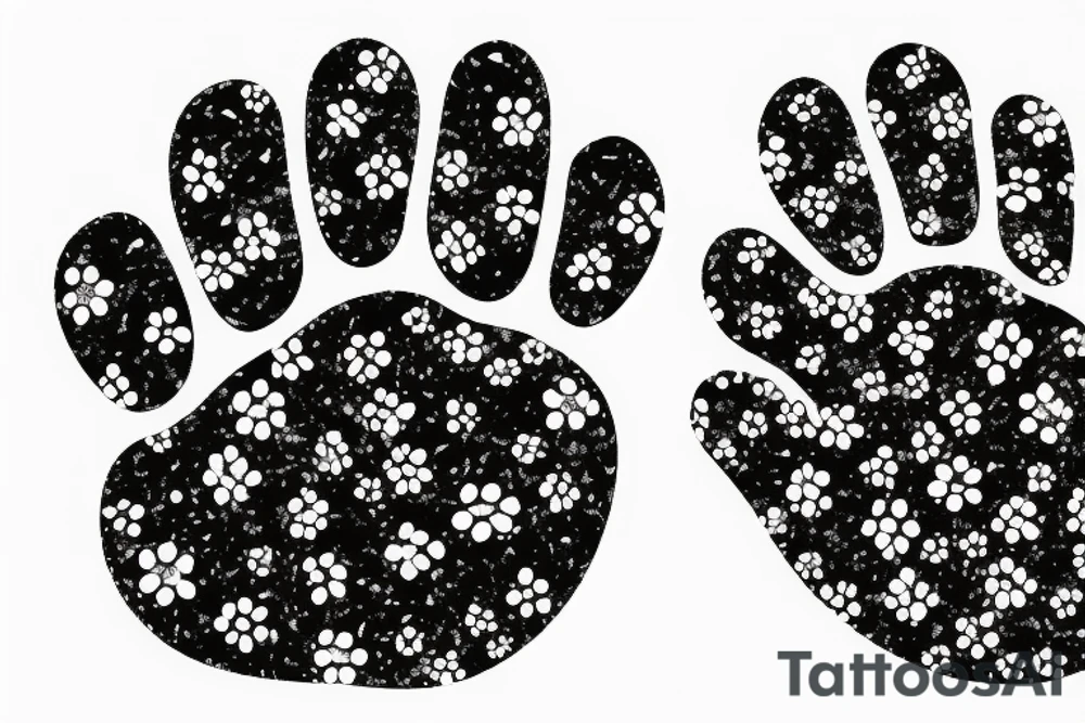 dog paw print with letter C inside and flowers tattoo idea