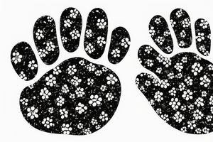 dog paw print with letter C inside and flowers tattoo idea