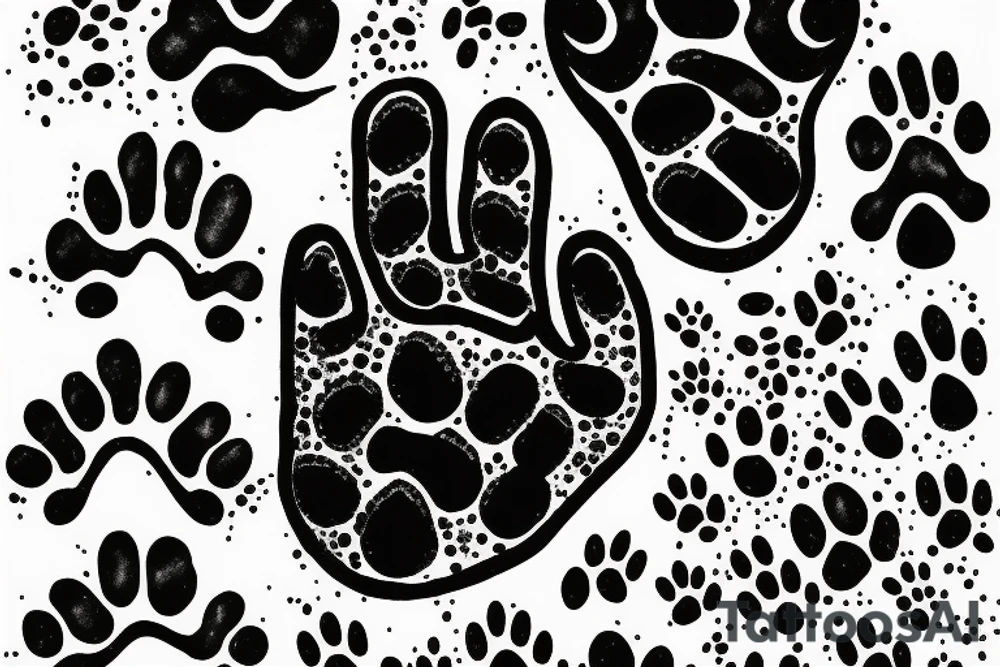 dog paw with letter C inside and flowers tattoo idea