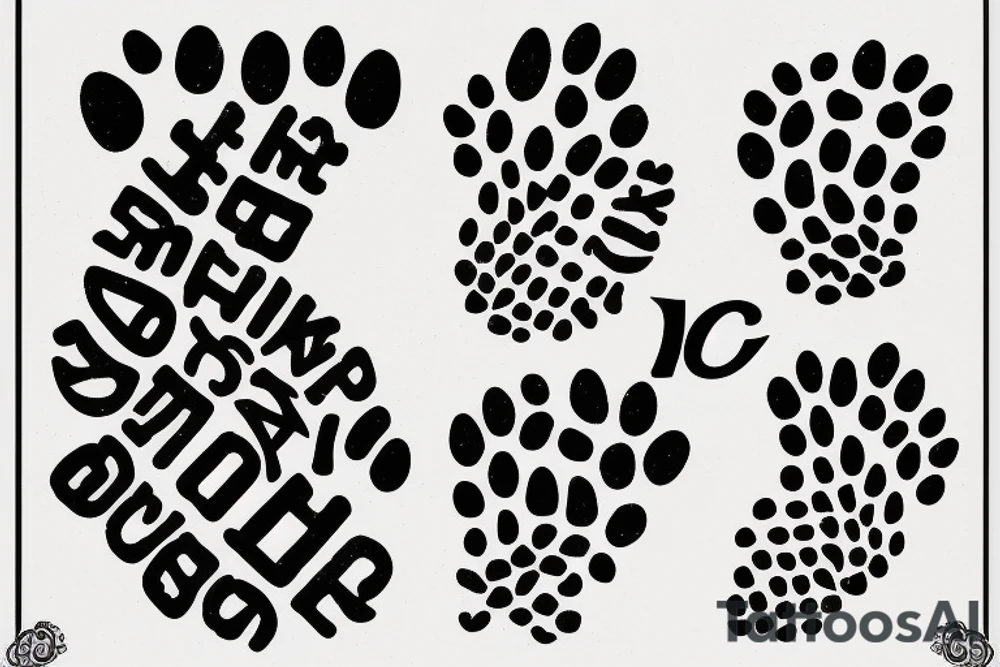 dog paw with letter C inside and flowers tattoo idea