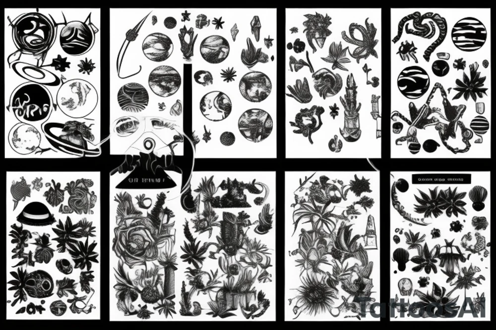 A mix of planets and plants tattoo idea