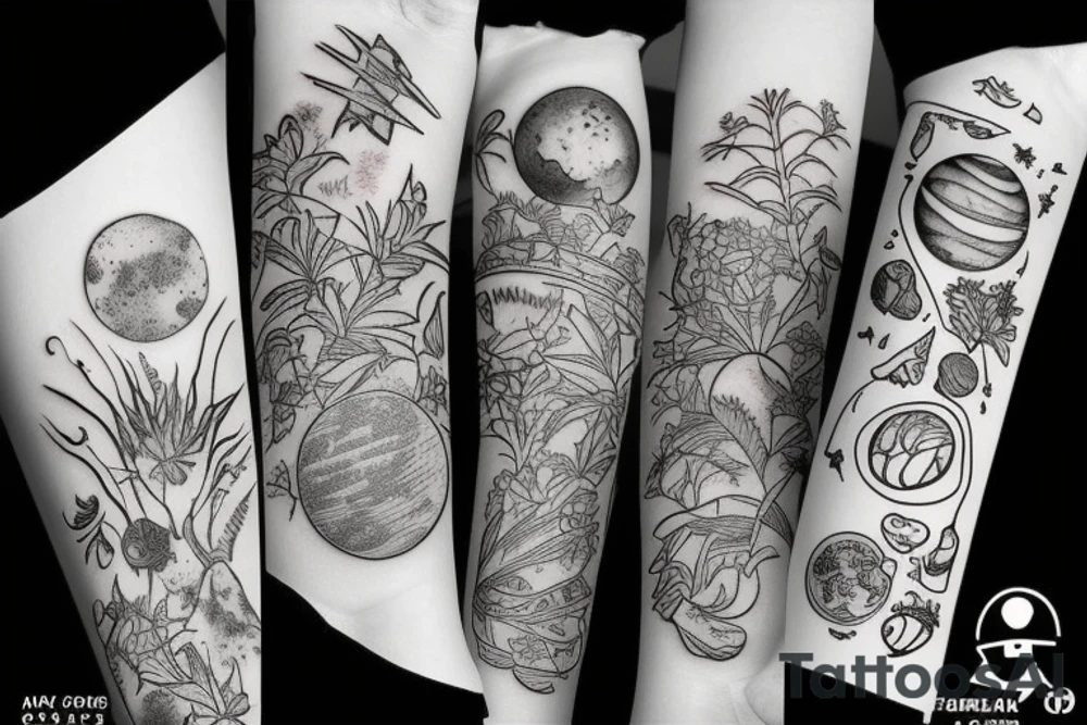 A mix of planets and plants tattoo idea
