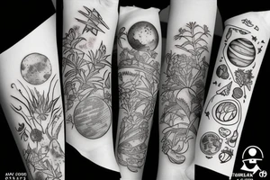 A mix of planets and plants tattoo idea