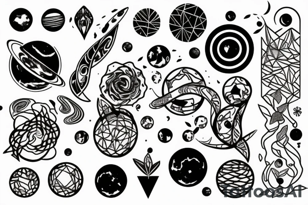 A mix of planets and plants tattoo idea