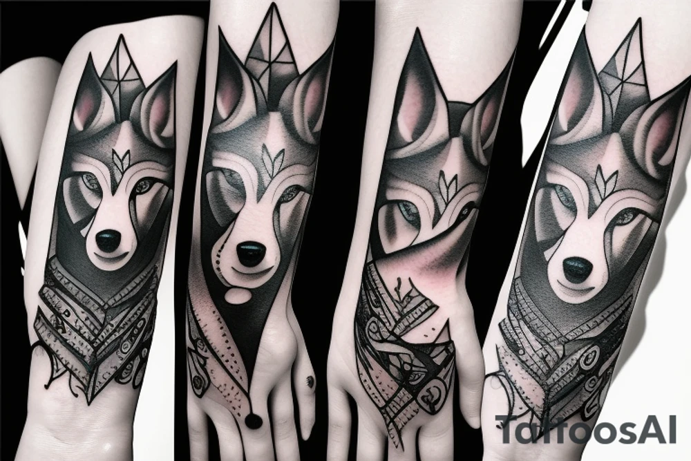 Wolf paw with human face tattoo idea