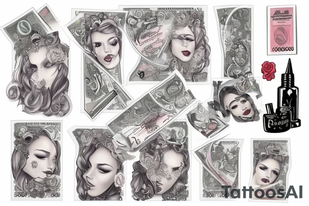 pretty woman on a bank note tattoo idea