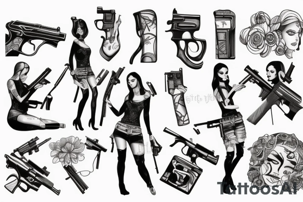 beautiful woman with a gun tattoo idea