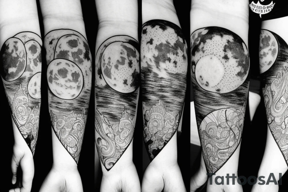 Detailed moon with outdoors in foreground tattoo idea
