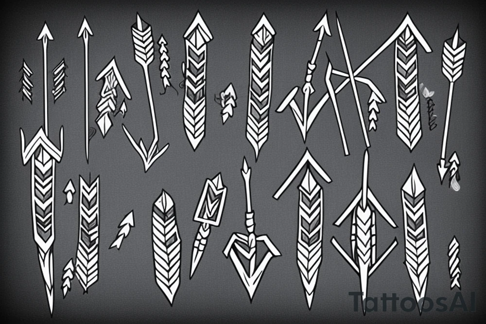 Bundle of arrows, wrapped blue ribbon tattoo idea