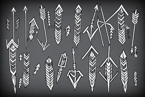 Bundle of arrows, wrapped blue ribbon tattoo idea