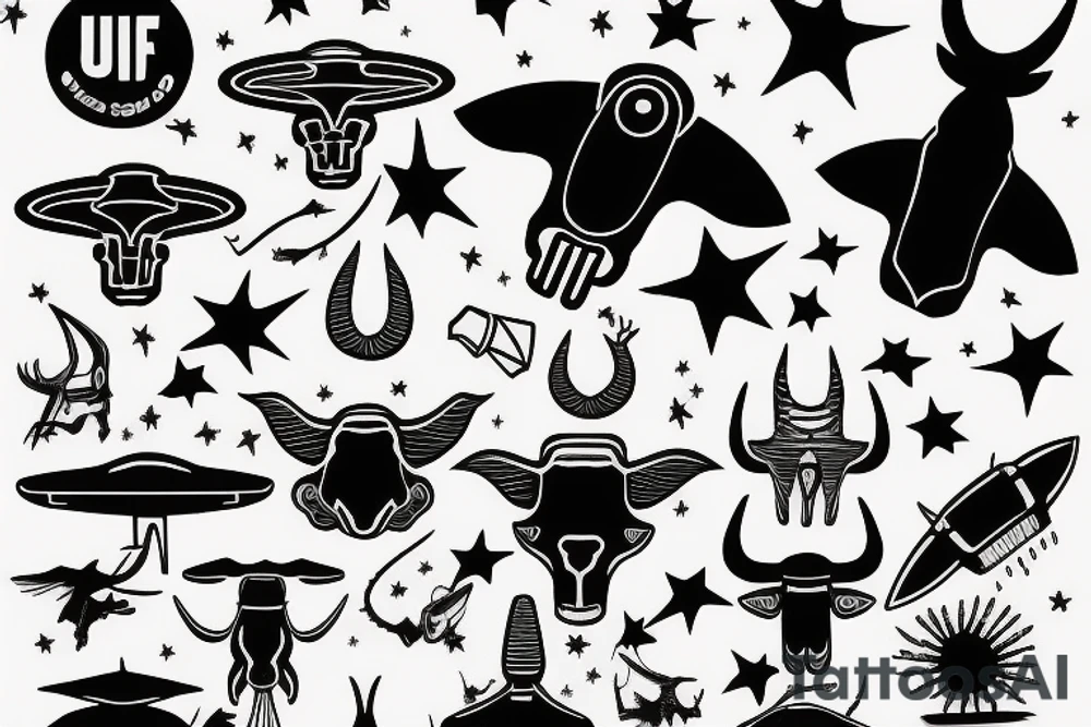 simple UFO abducting a longhorn tattoo idea