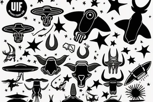 simple UFO abducting a longhorn tattoo idea