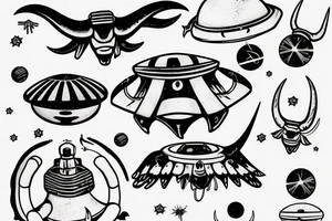 simple UFO abducting a longhorn tattoo idea
