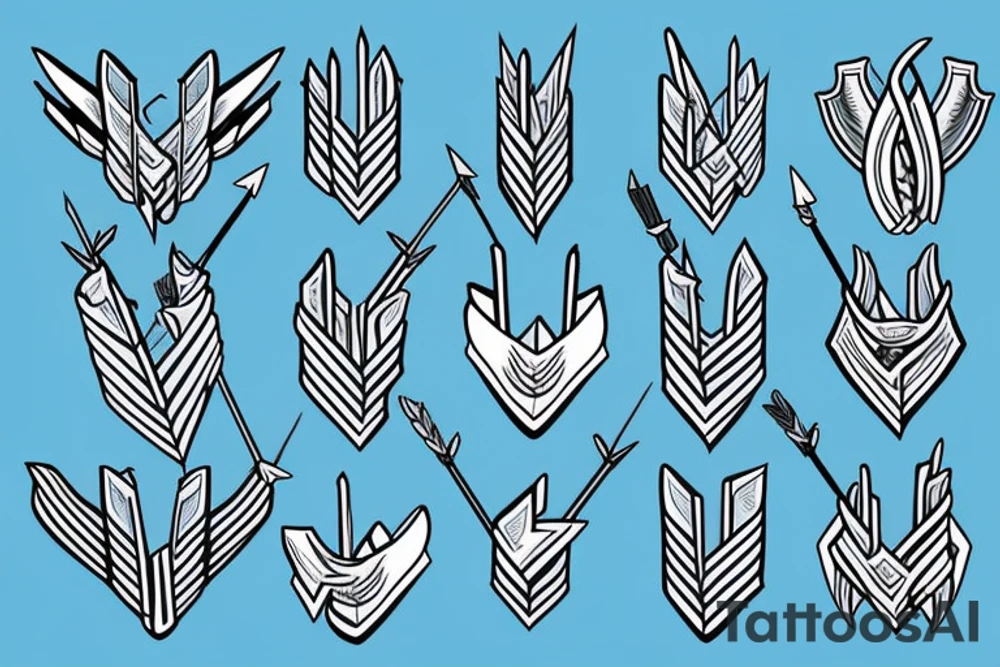 Bundle of arrows wrapped in blue ribbon tattoo idea