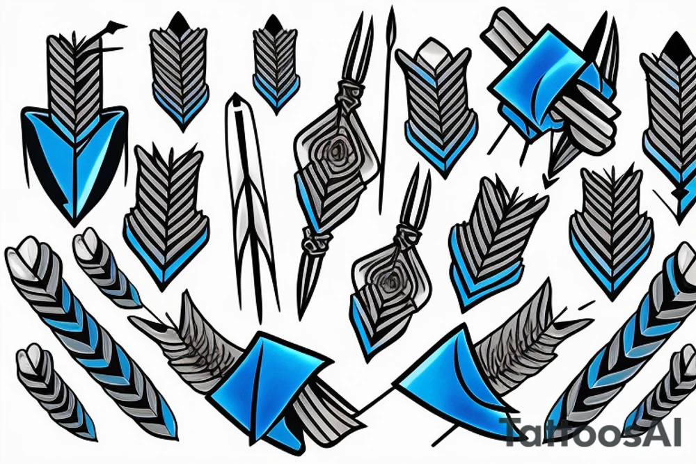 Bundle of arrows wrapped in blue ribbon tattoo idea