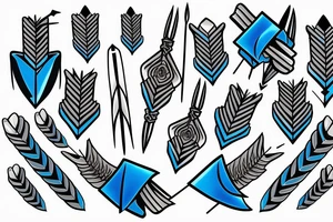 Bundle of arrows wrapped in blue ribbon tattoo idea