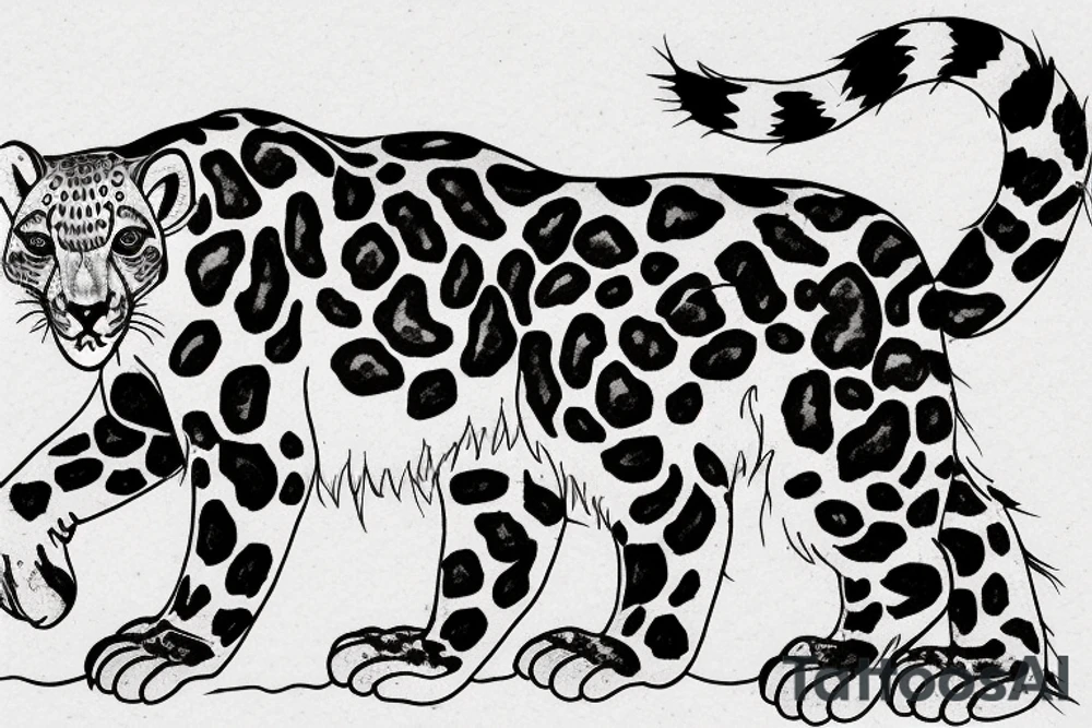 Snow leopard stalking prey tattoo idea