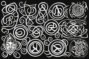 a Diya tattoo with the flame off to the side of the Diya but underneath an infinite symbol with symbols of love peace and prosperity incorporated around tattoo idea