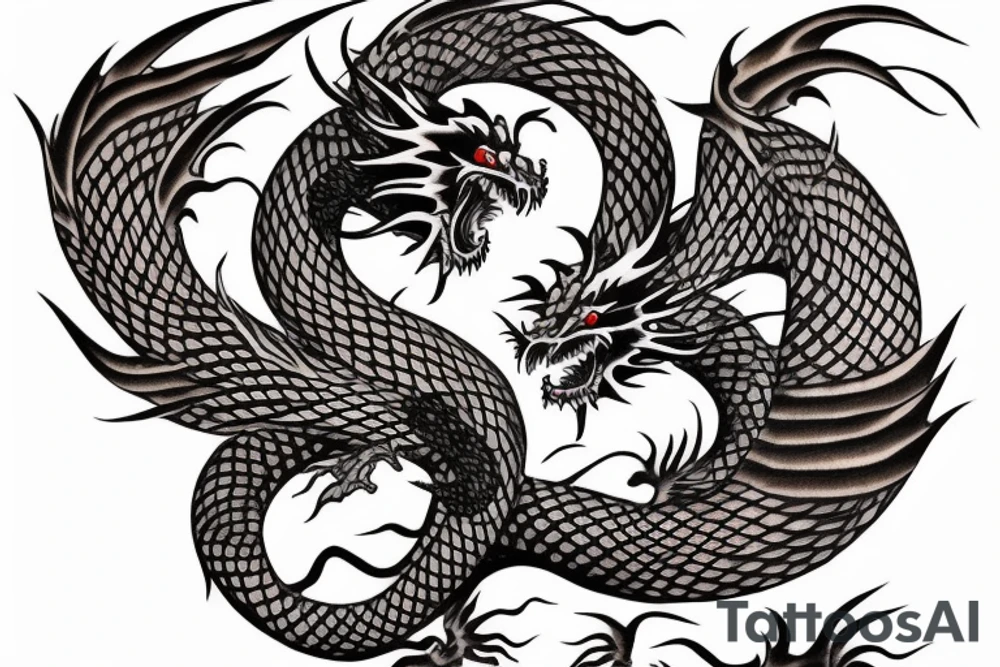 Japanese dragon with a red outline under the line tattoo idea