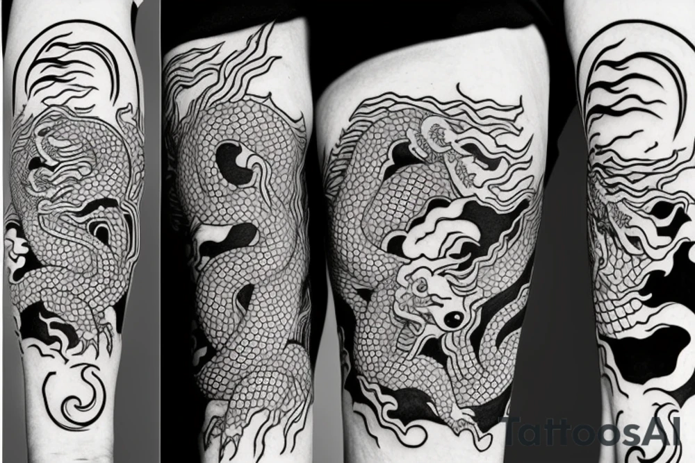 Japanese dragon with a red outline under the eye for an arm tattoo tattoo idea