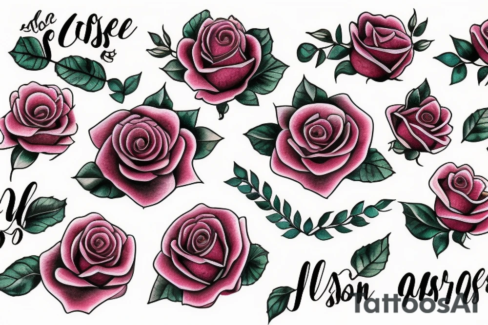 Rose with the word Allyson  written as the rose stem in cursive tattoo idea