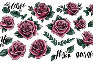 Rose with the word Allyson  written as the rose stem in cursive tattoo idea