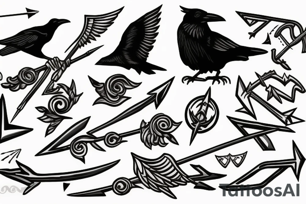 Raven perched on a Sagittarius arrow tattoo idea