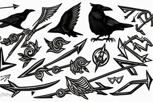 Raven perched on a Sagittarius arrow tattoo idea