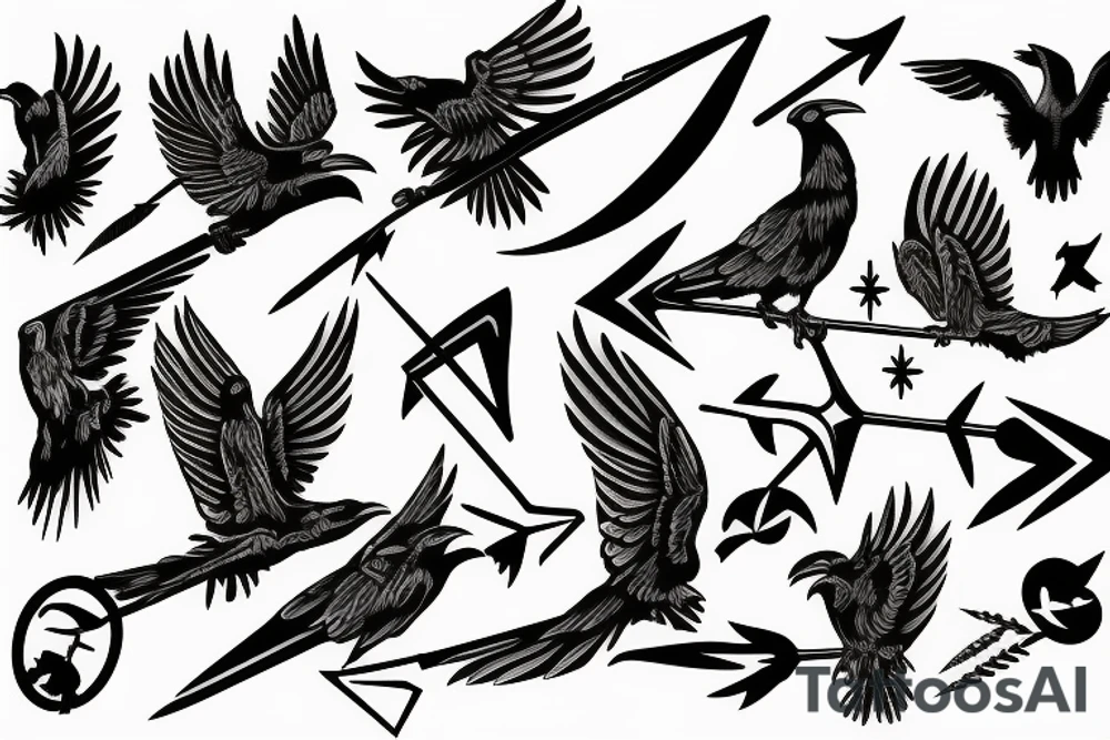 Raven perched on a Sagittarius arrow tattoo idea
