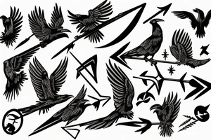Raven perched on a Sagittarius arrow tattoo idea