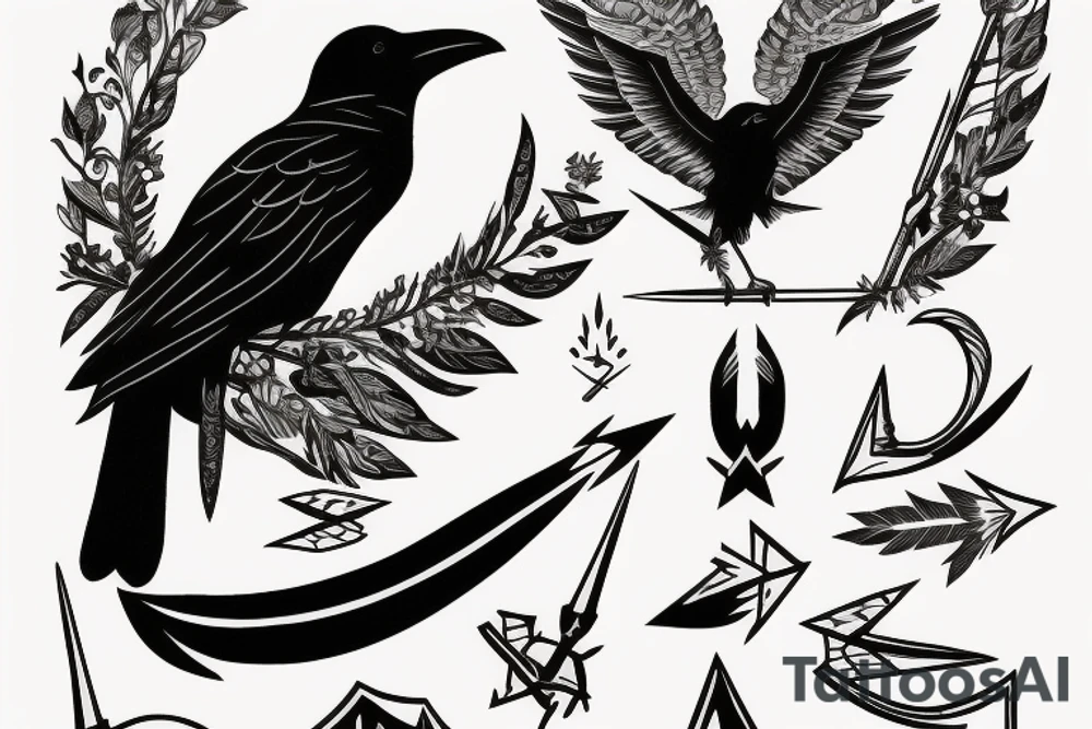 Raven perched on a Sagittarius arrow tattoo idea