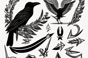 Raven perched on a Sagittarius arrow tattoo idea