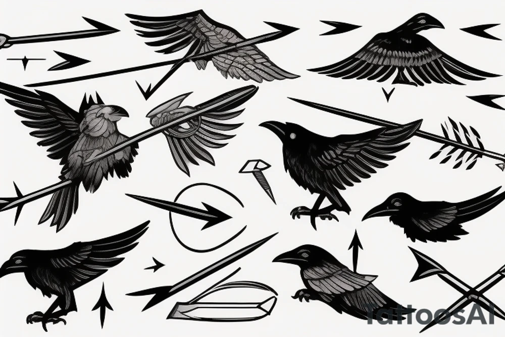 Raven perched on a Sagittarius arrow tattoo idea