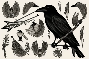 Raven perched on a Sagittarius arrow tattoo idea