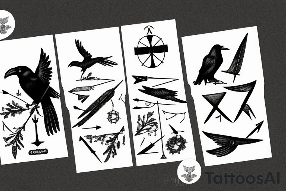 Raven perched on a Sagittarius arrow tattoo idea