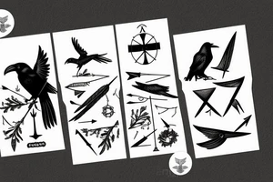 Raven perched on a Sagittarius arrow tattoo idea