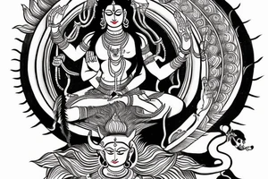Shiva meditating in front with bhairav in action on the back tattoo idea