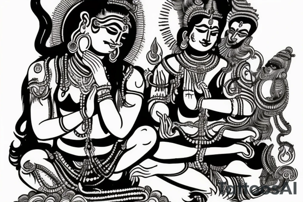 Shiva meditating in front with bhairav in action on the back tattoo idea