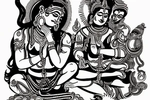 Shiva meditating in front with bhairav in action on the back tattoo idea