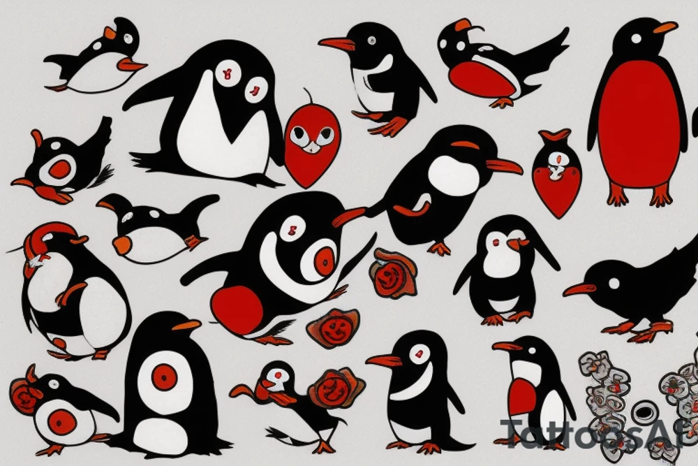 pingouin red black tattoo idea
