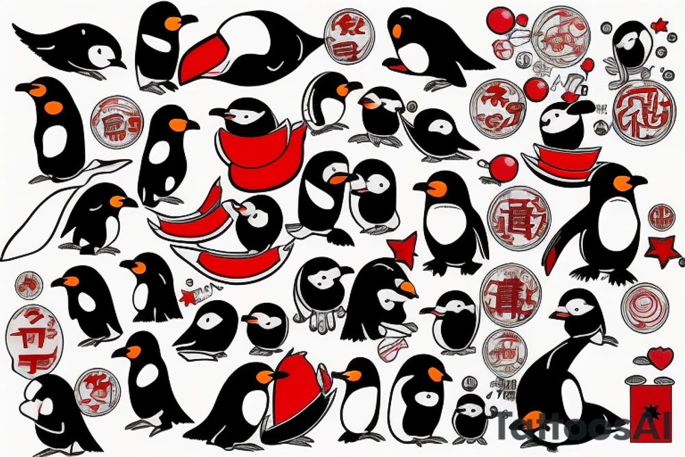 pingouin red black tattoo idea