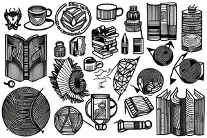 Books, coffee, coding, space tattoo idea