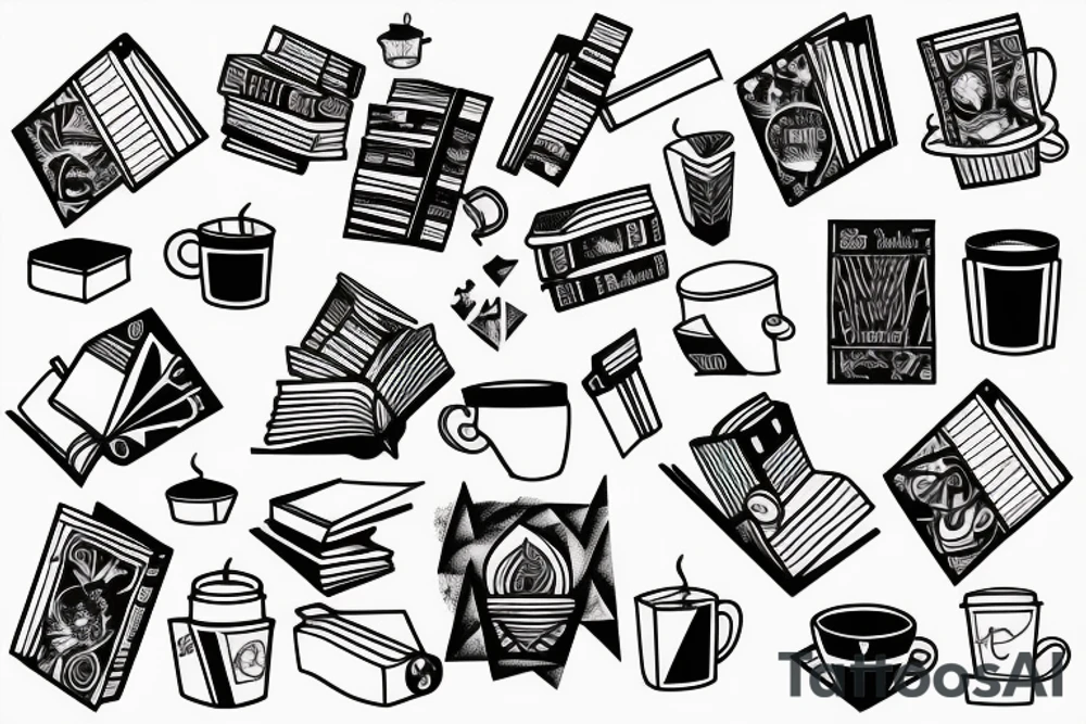 Books, coffee, coding, space tattoo idea