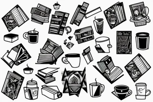 Books, coffee, coding, space tattoo idea