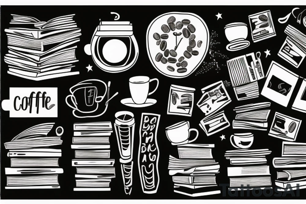 Books, coffee, coding, space tattoo idea