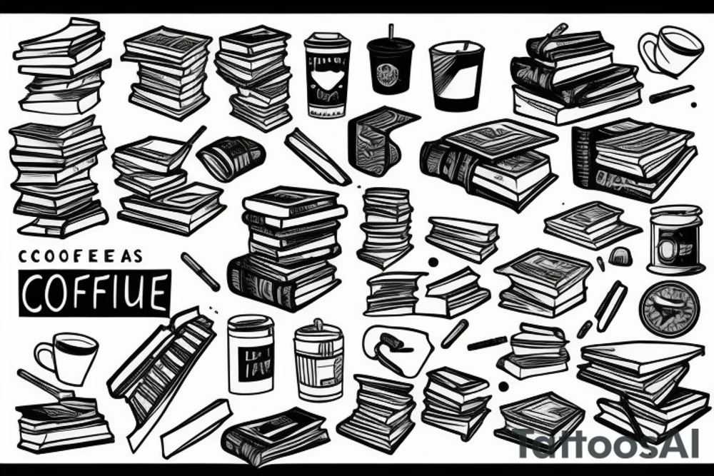 Books, coffee, coding, space tattoo idea