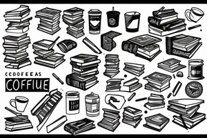 Books, coffee, coding, space tattoo idea
